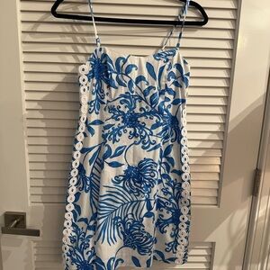 Blue and white linen mini dress